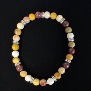 Mookaite Egg Yolk Beaded Bracelet with Silver Accents